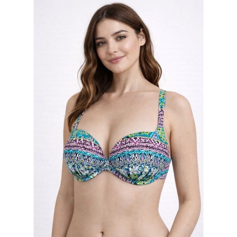 Victoria's Secret Push Up Bikini Top Paisley Mixed Print Halter Straps Size 32D